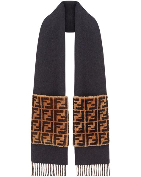 fendi scarf noir|Fendi scarf with fur trim.